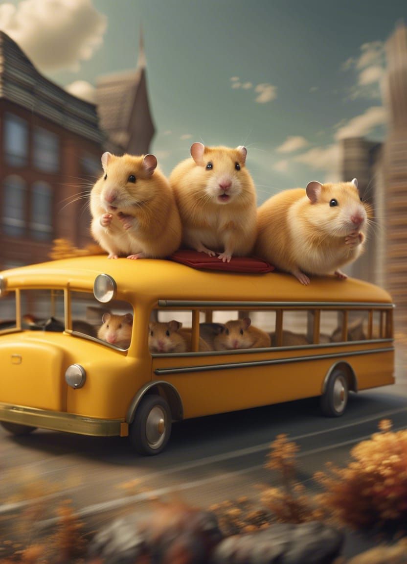 Hamsters on a School Bus: Detailed Matte Painting