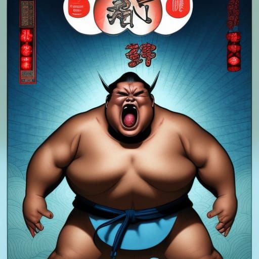 Screaming Sumo Wrestler in Comic Book Style