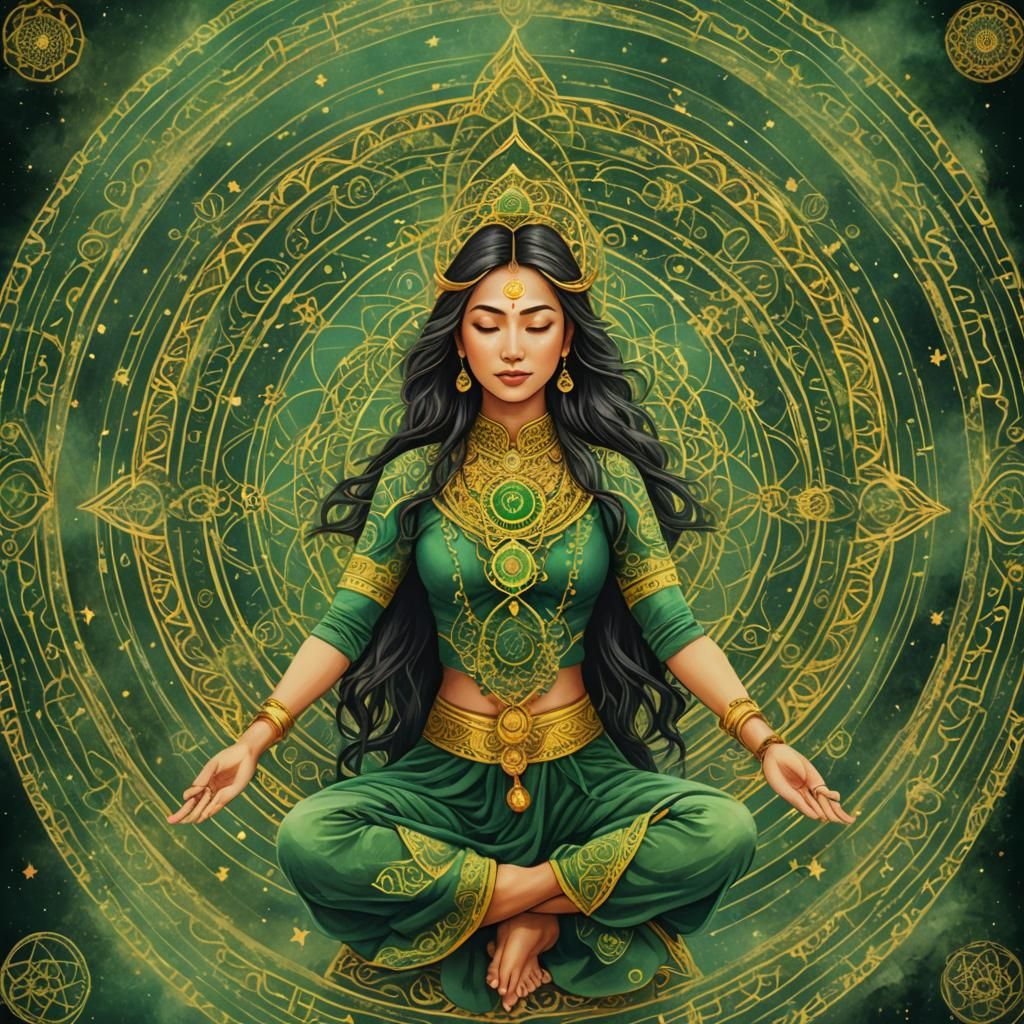Yogic Asian Woman with Mandala in Space