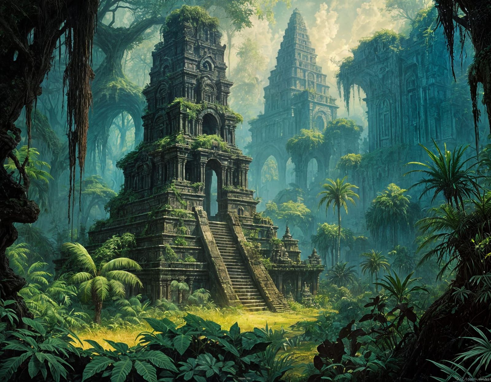 Overgrown Aztec Temple Ruins in Ancient Jungle