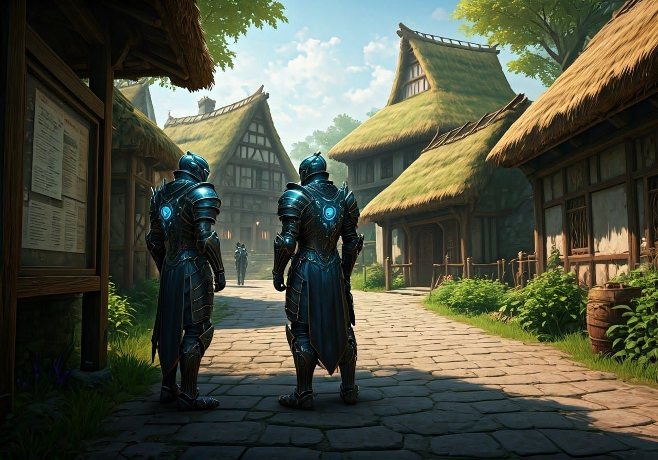 Futuristic Village Guards in High-Fantasy Armor