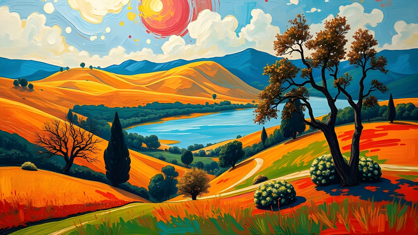 Post-Impressionist Landscape with Vibrant Colors and Texture...