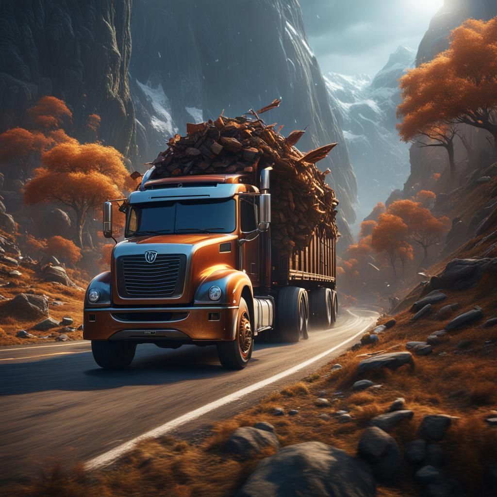 Truck on Road: Detailed Matte Painting