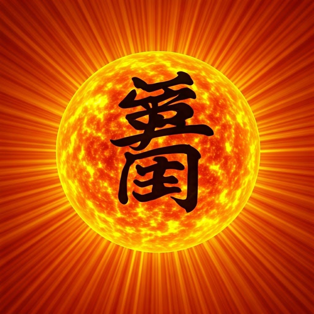 Love Kanji at the Center of a Realistic Sun