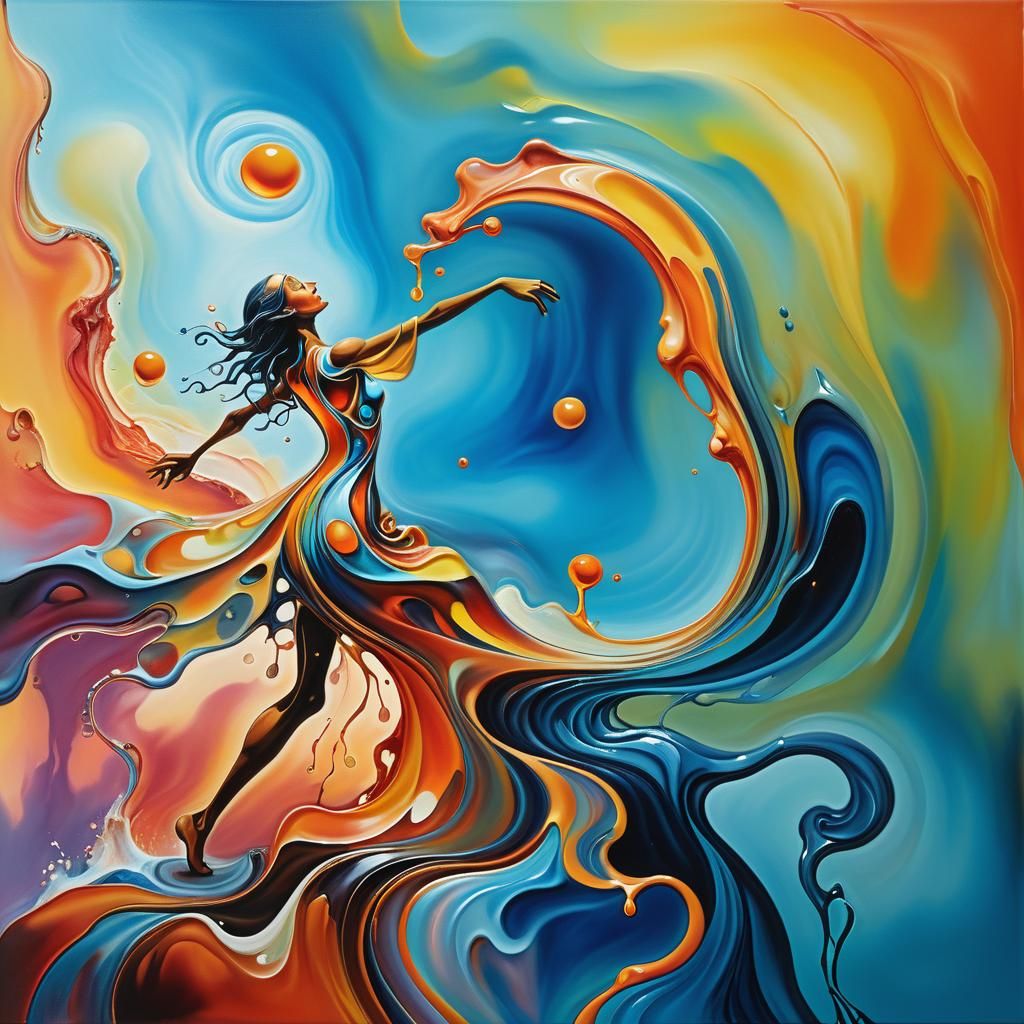 Melting Figure in Surreal Landscape as Oil Painting