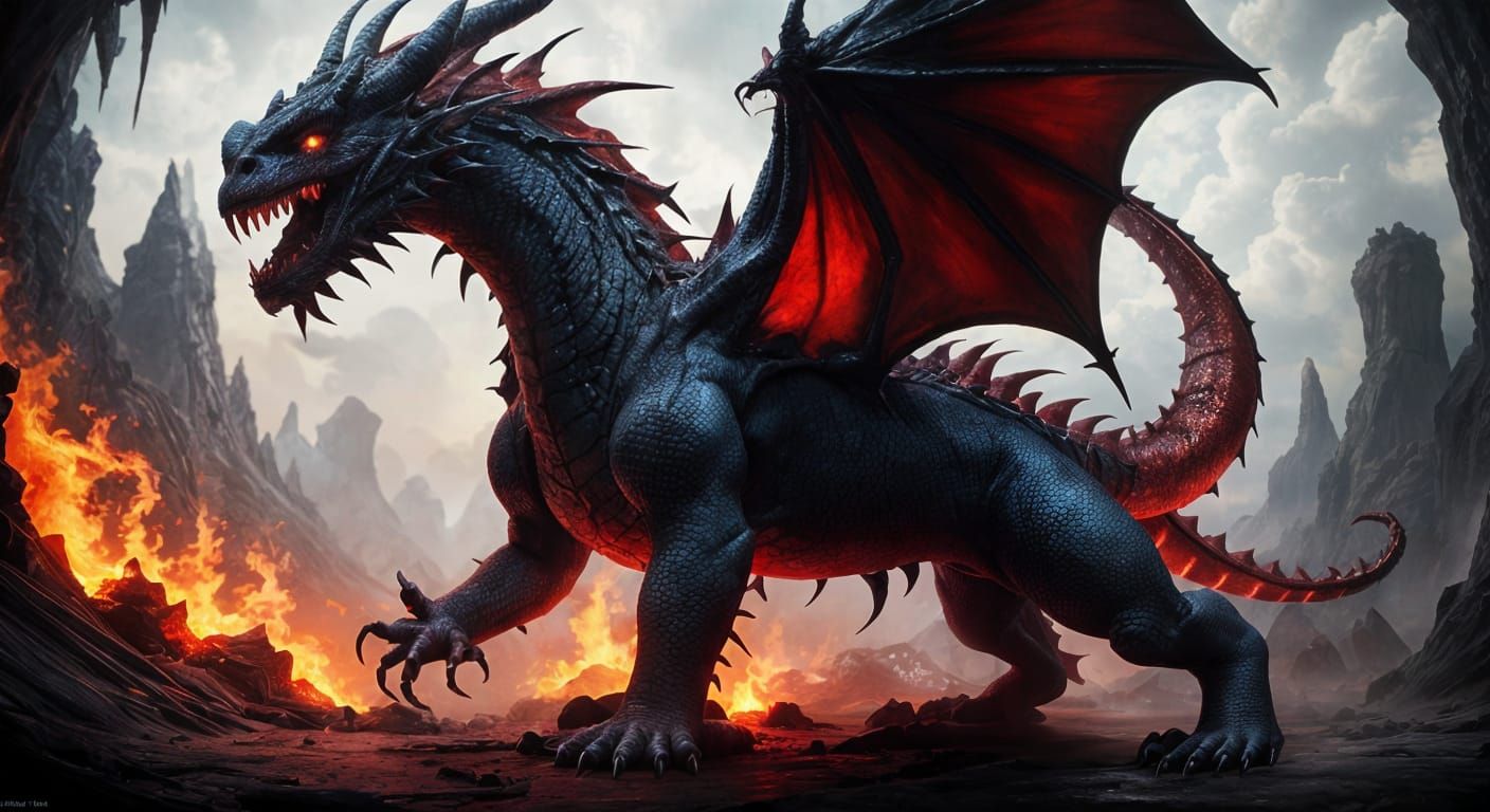 Majestic Fire Dragon in a Dark Cave