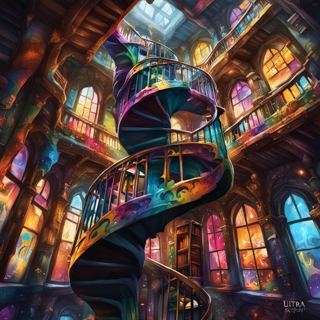 Fantasy Wizard Tower Interior with Spiral Staircase