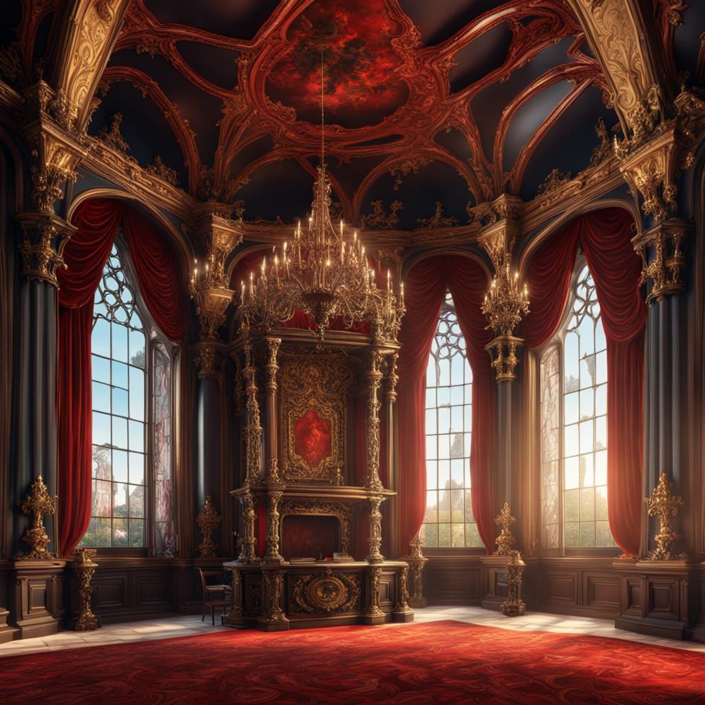 Rococo Gothic Royal Library with Gold Accents