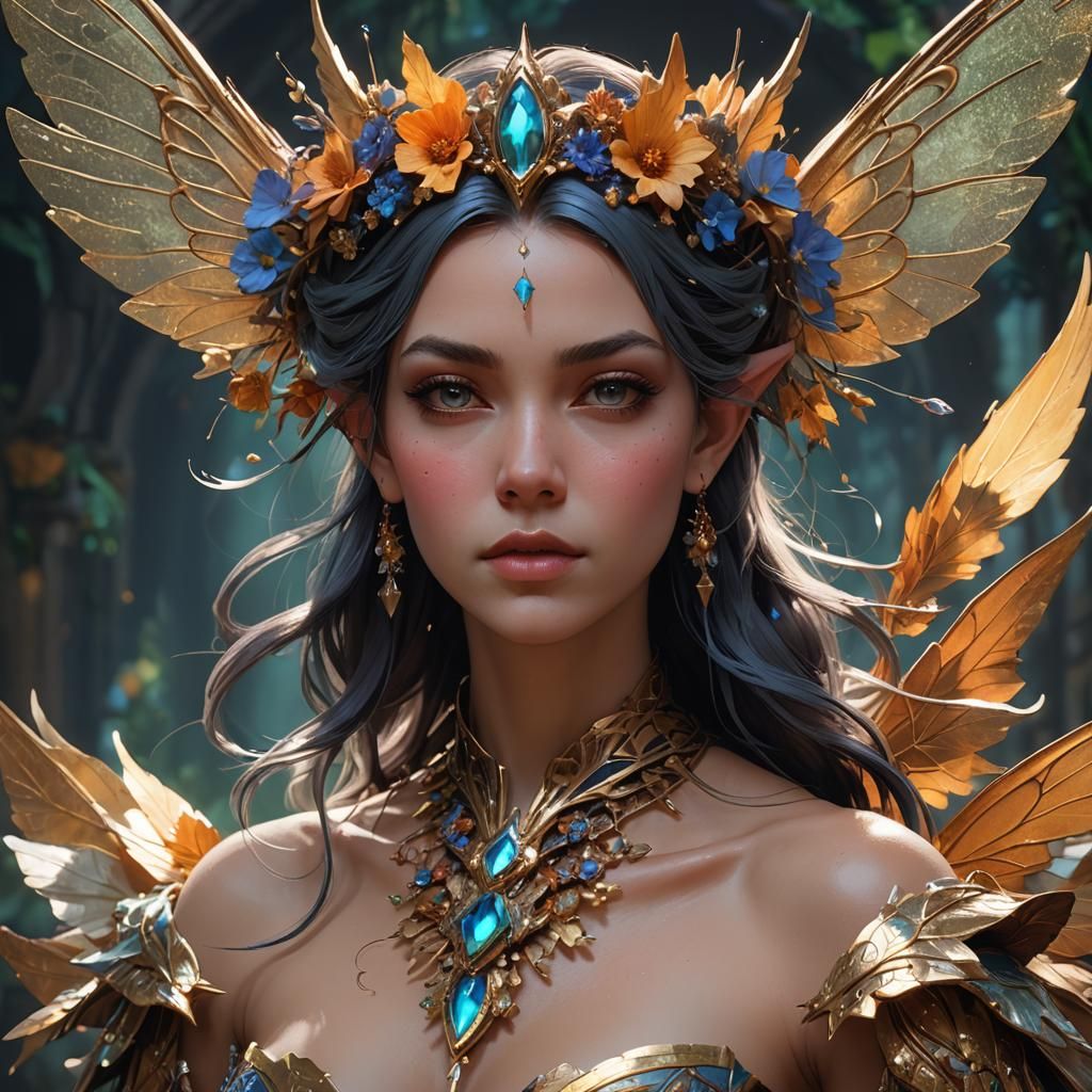 Detailed Fairy Queen Portrait in Hyperrealistic Style