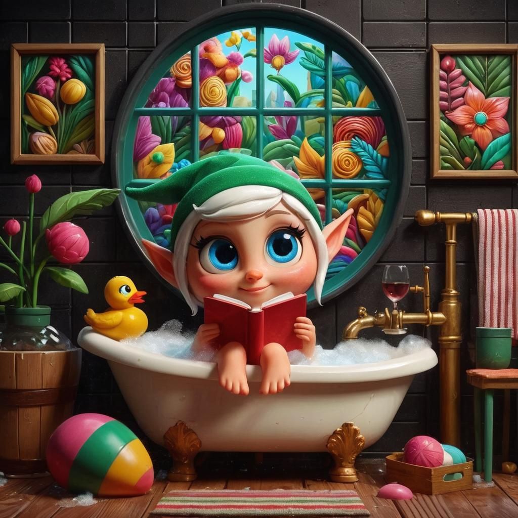 Cute Girl Bathing: Cartoon Style Illustration