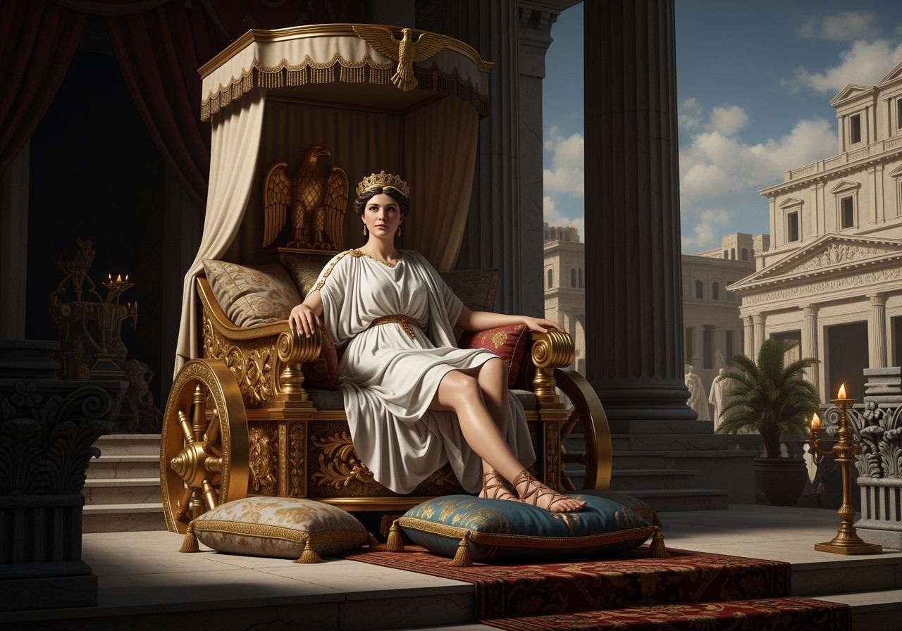 Regal Roman Empress on Gold Chariot Throne