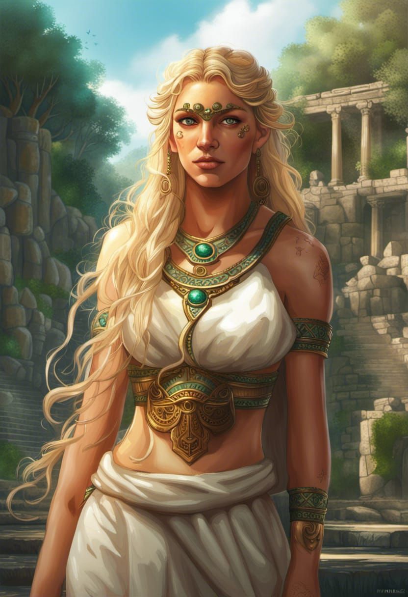 Amazonian Woman at the Temple of Artemis: Hyperrealistic Por...