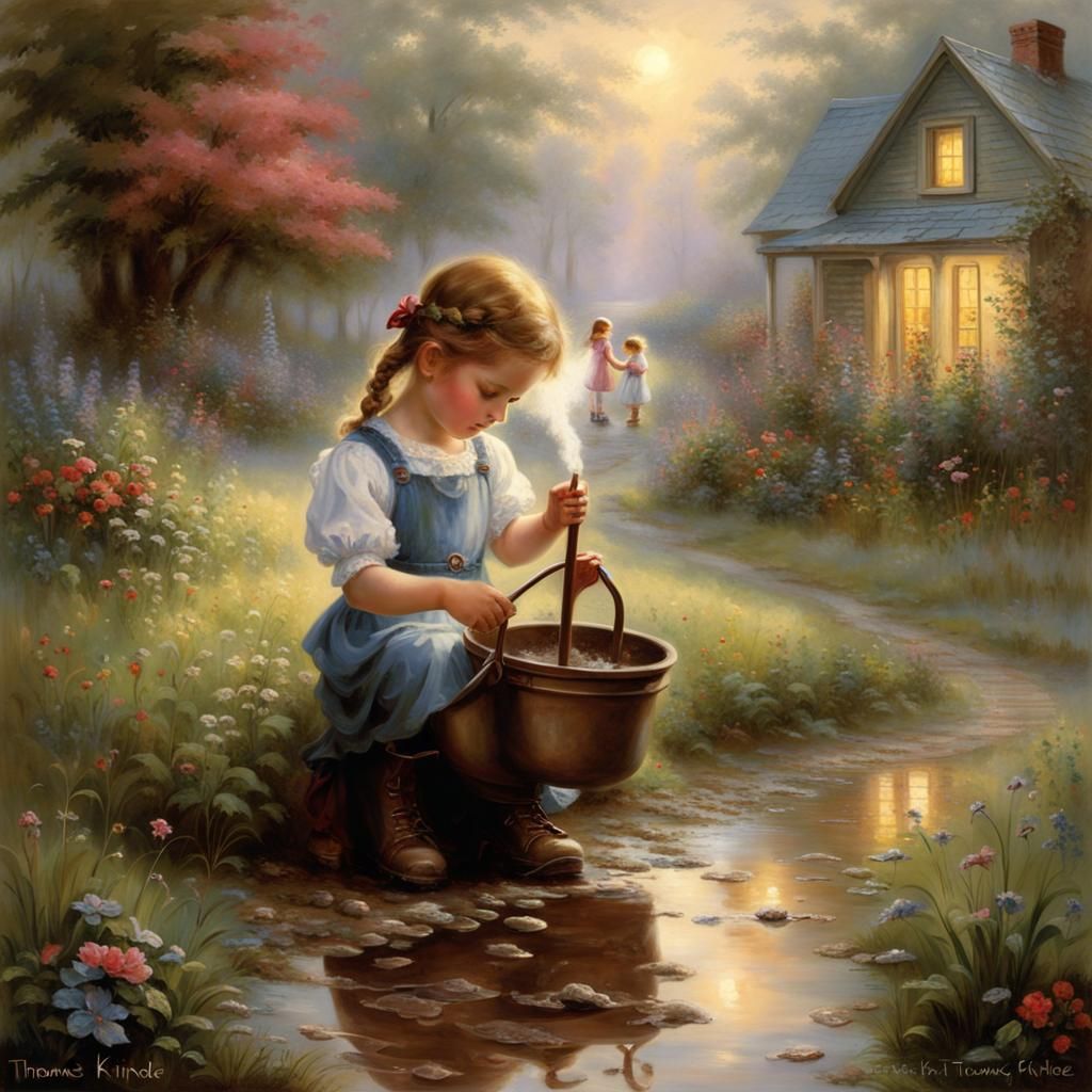 Girl Making Mud Pies in Ethereal Style