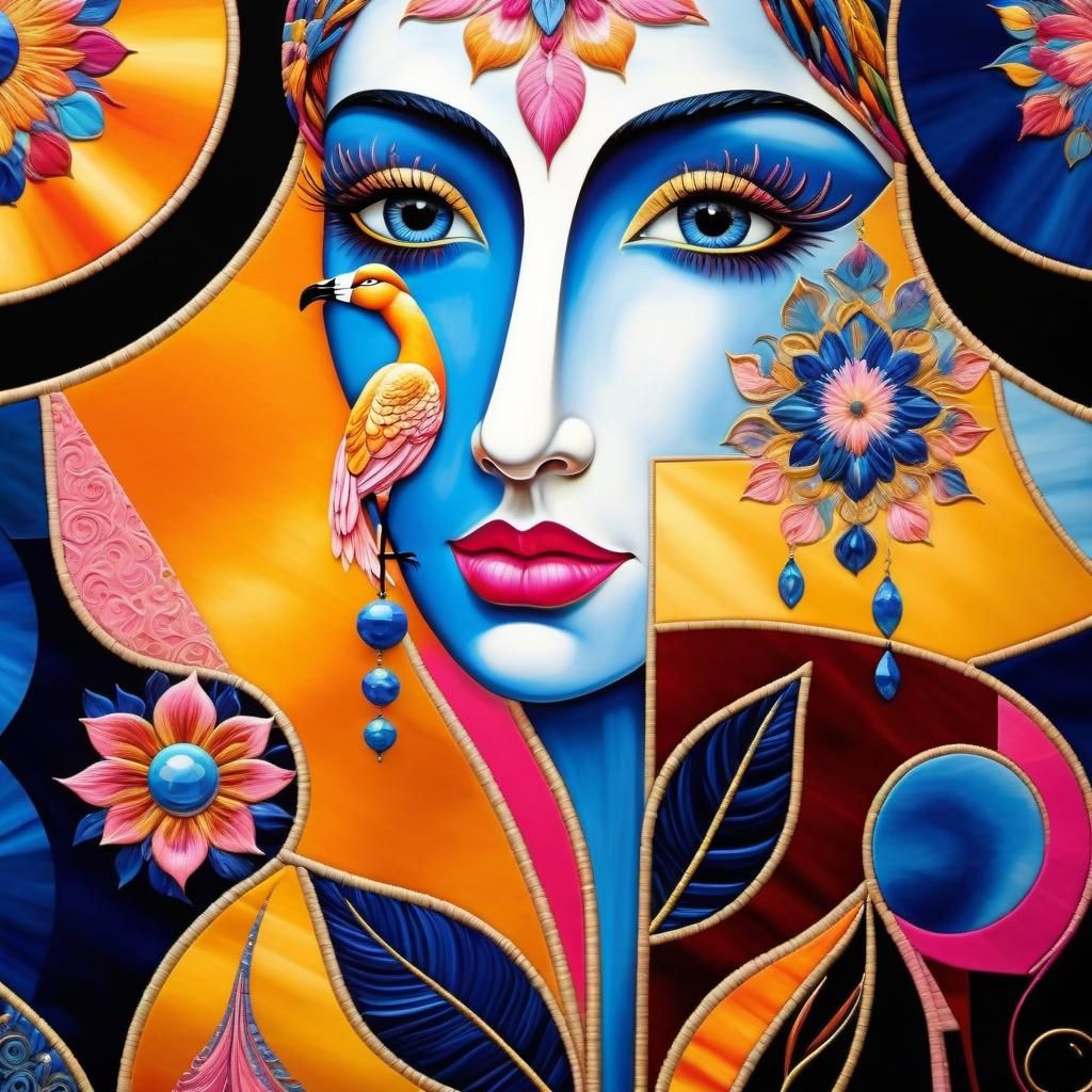 Flamingos in Surreal Dreamscape as Mixed Media Art