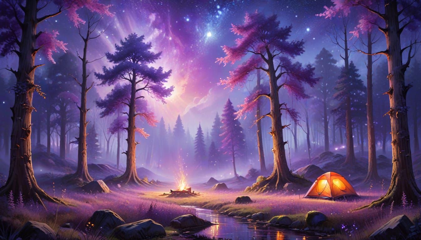 Magical Forest Campsite in Leonid Fremov Style