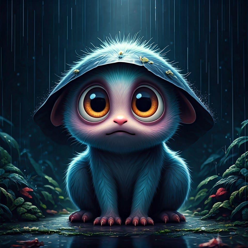 Whimsical Creature Finds Shelter in the Rain