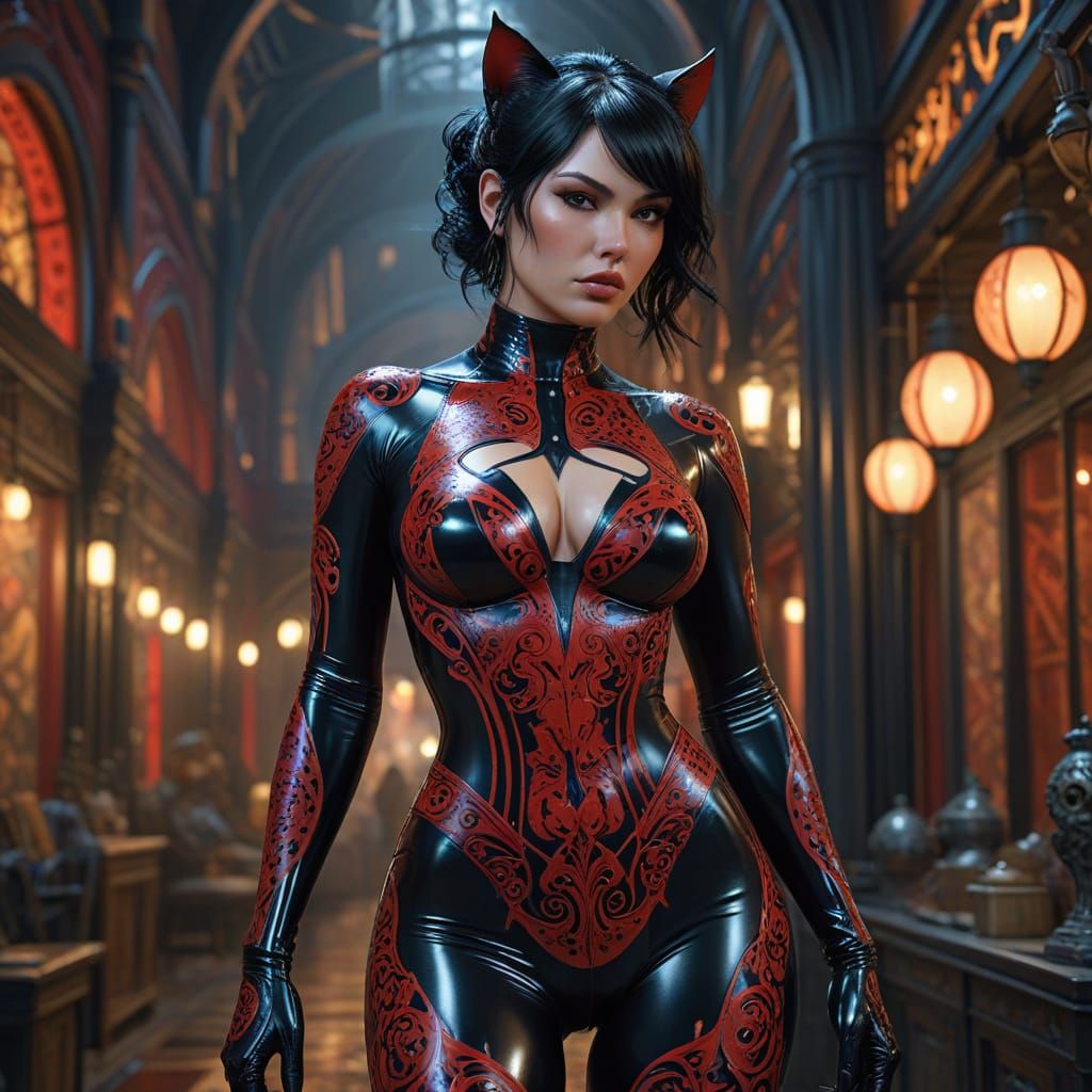 Tattooed Latex Woman: Dark Fantasy Concept Art