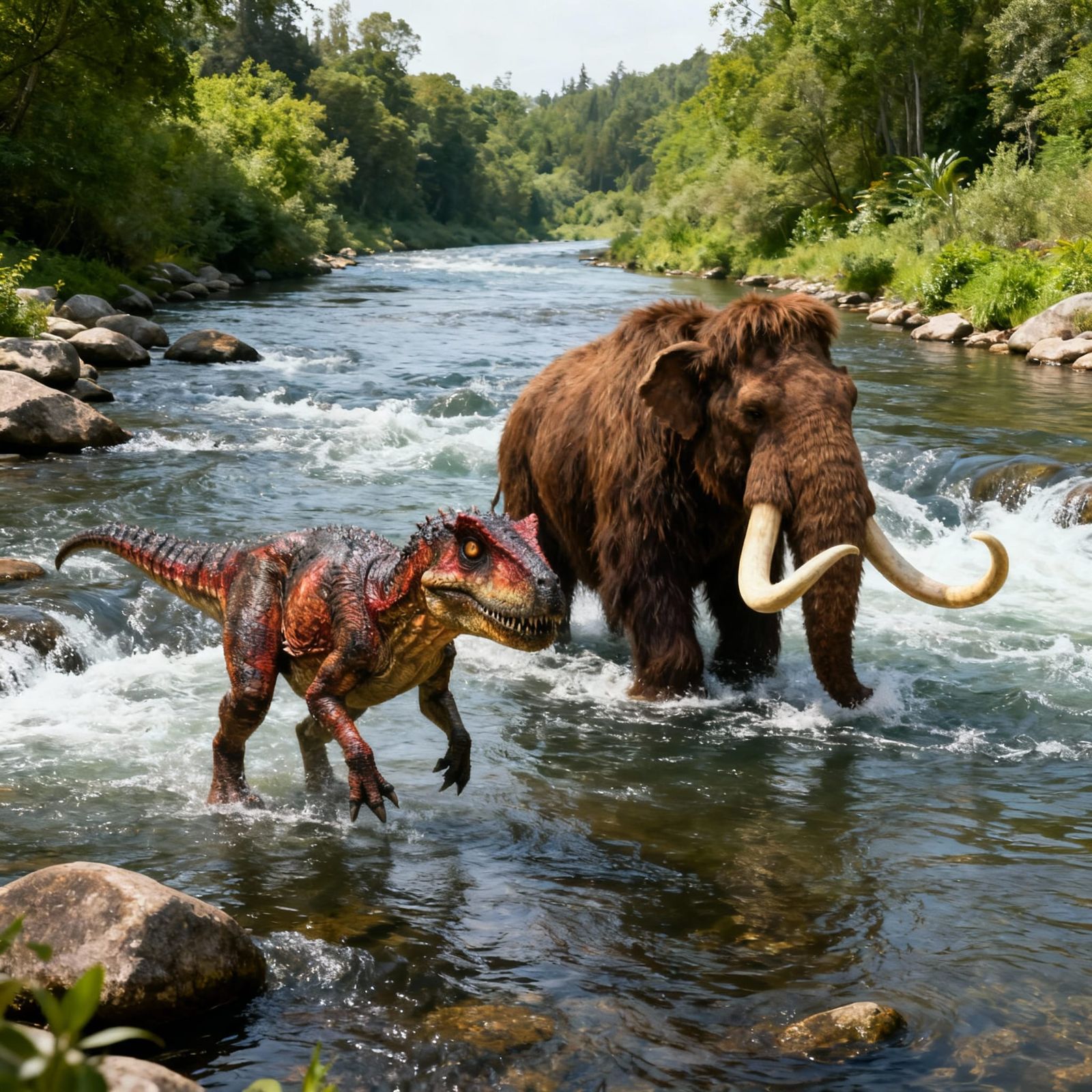 Animals Crossing a River in Dramatic Lighting