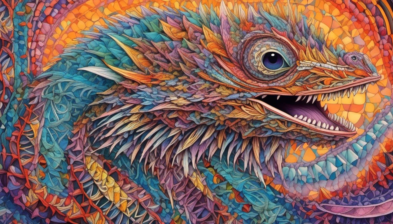 Fractal Frilled Lizard with Quantum Zentangle