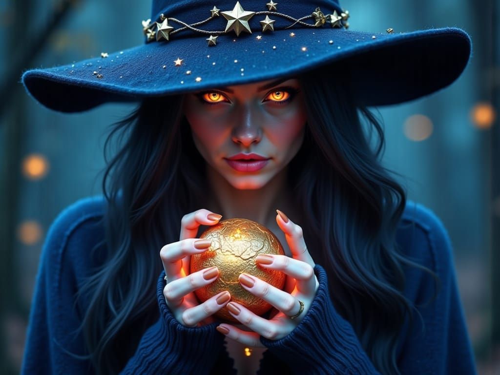 Wiccan Witch Casting Spell with Glowing Orb