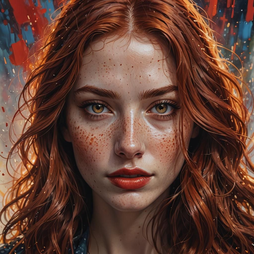 Hyperrealistic Splash Art Portrait of a Redhead