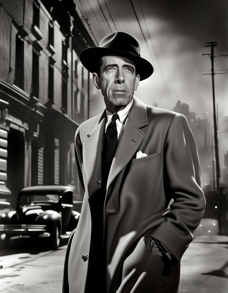 Film Noir Portrait of Man in City Street