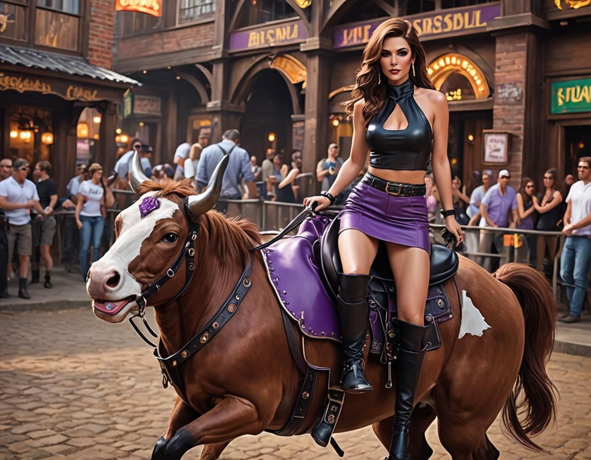 Beautiful Italian Woman Rides Mechanical Bull