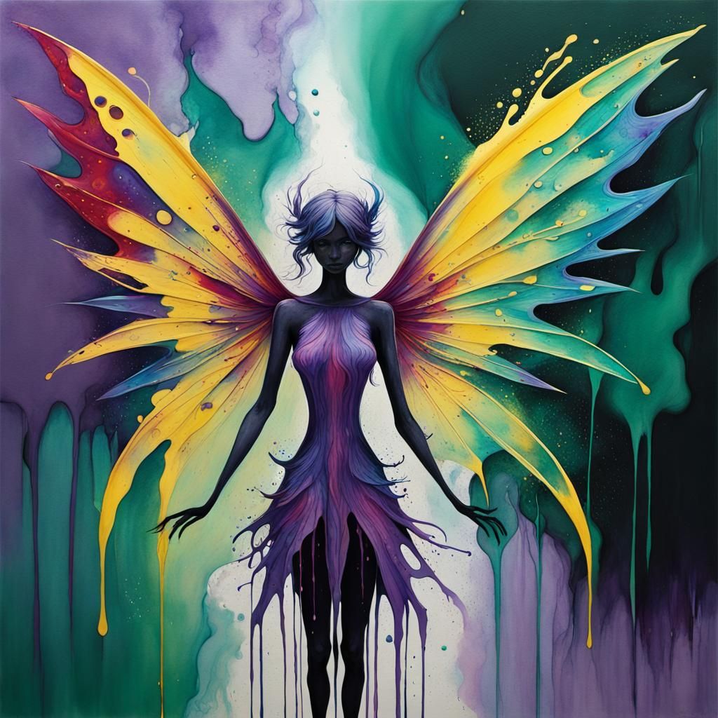Abstract Surreal Ink Art: Symmetrical Fairy