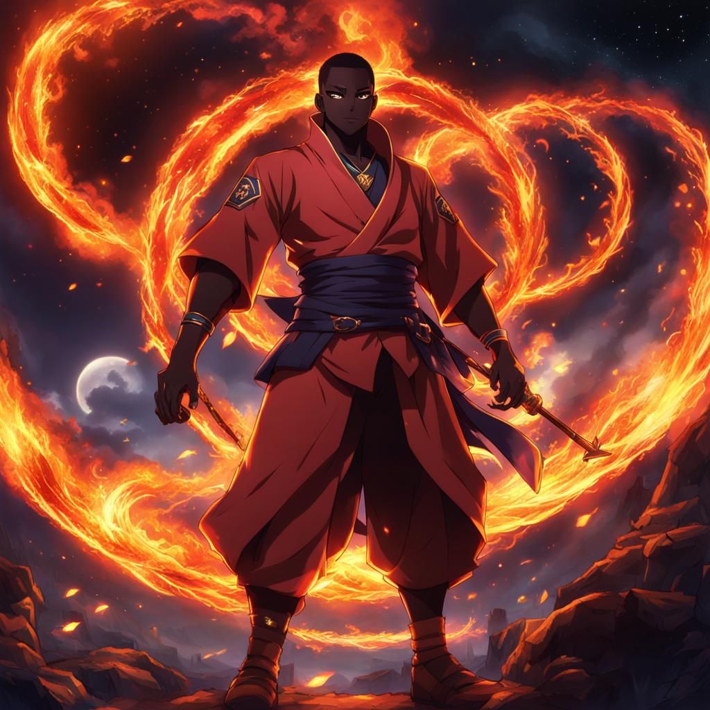 Anime Style Fire Bender with Mystical Pet