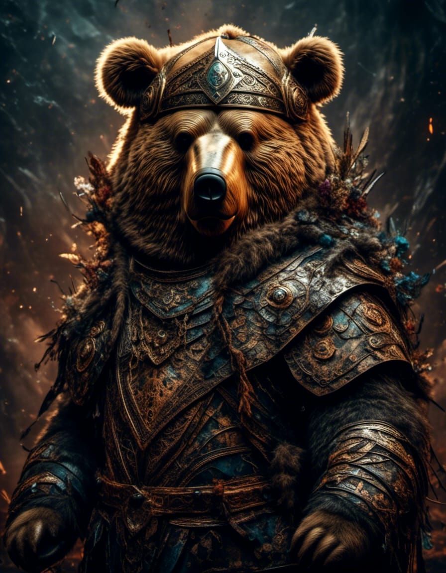 Icelandic Viking Bear Portrait in Mixed Media Style