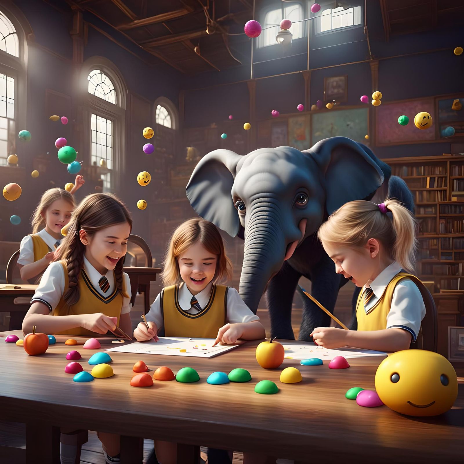 Emoji Mathematics with Baby Elephant and Schoolgirls