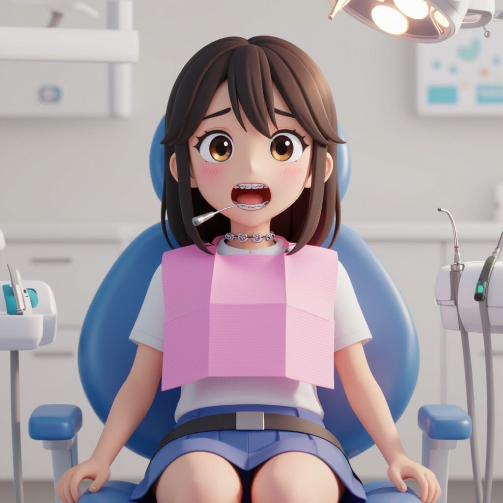 Scared Schoolgirl in Dentist Chair: 3D Anime Style