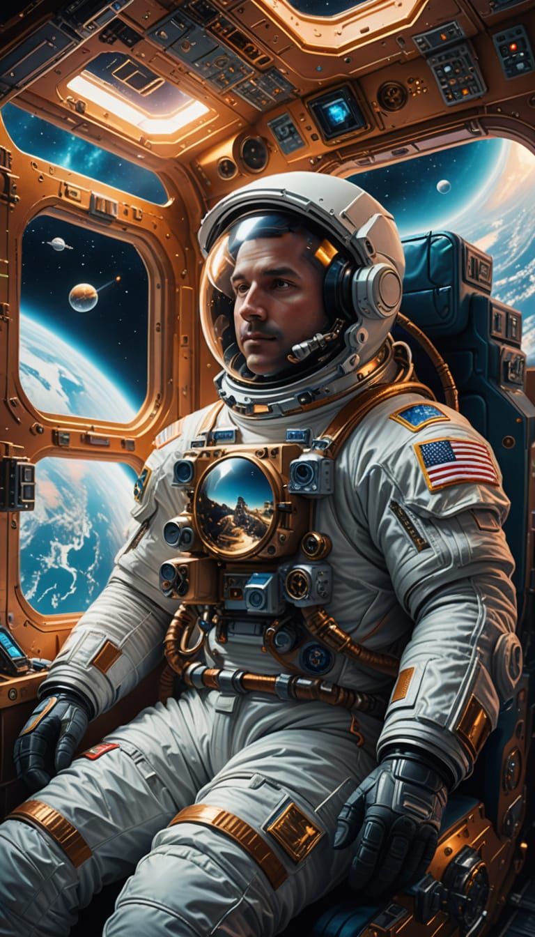 Surreal Astronaut Relaxation in Cosmic Dreamlike Scene