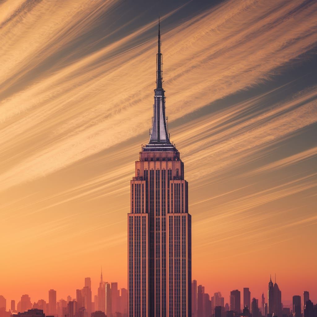 Empire State Building Sunset in Vintage Style
