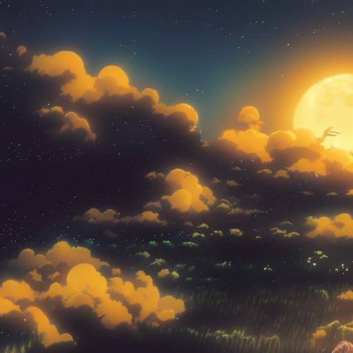 Crescent Moon Anime Key Visual in Ghibli Style