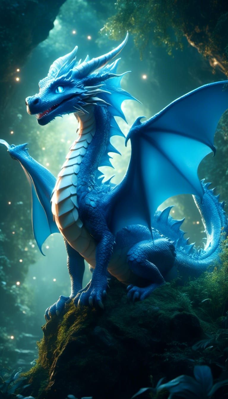 Smiling Light Blue Dragon in Anime Style