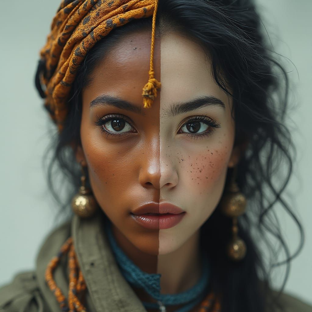 Photorealistic Split Portrait: Tribal Meets Urban