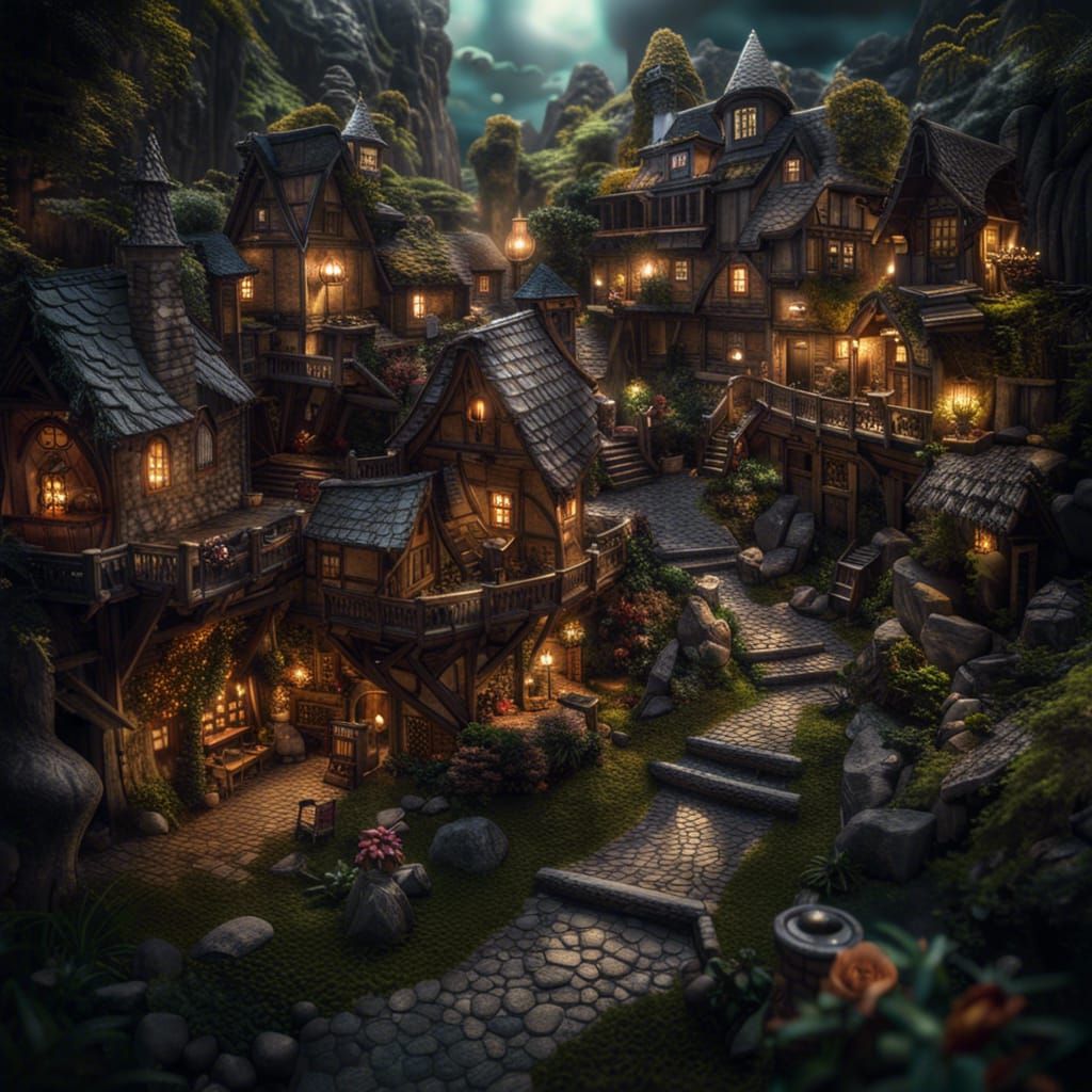 Mystical Fairy Town with Mythical Creatures