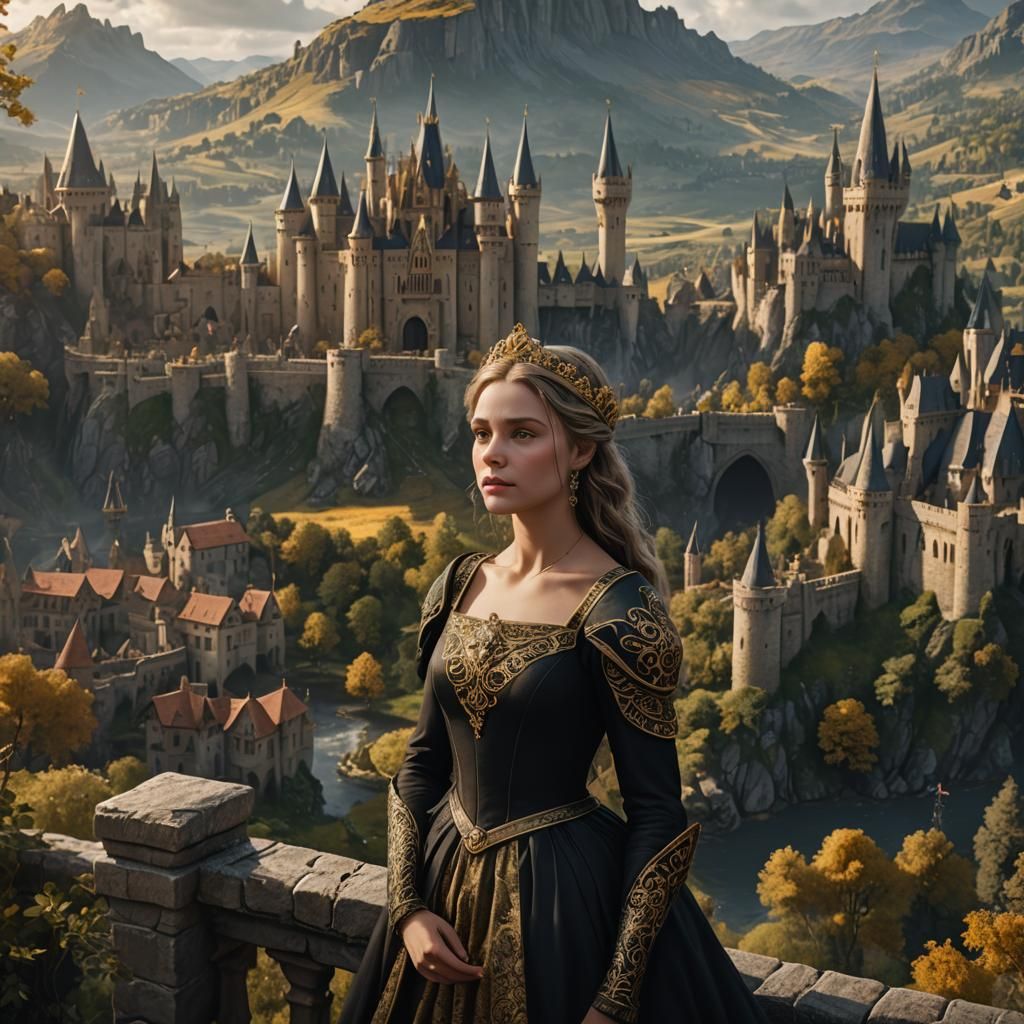 Medieval Princess Overlooking Her Lands in Detailed Painting