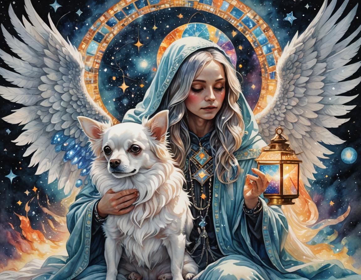 Rainbow Angel Holding Chihuahua as Digital Art