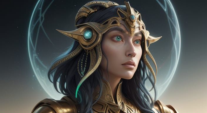 Vorlon Motie in Golden Spacecraft, Sci-Fi Art