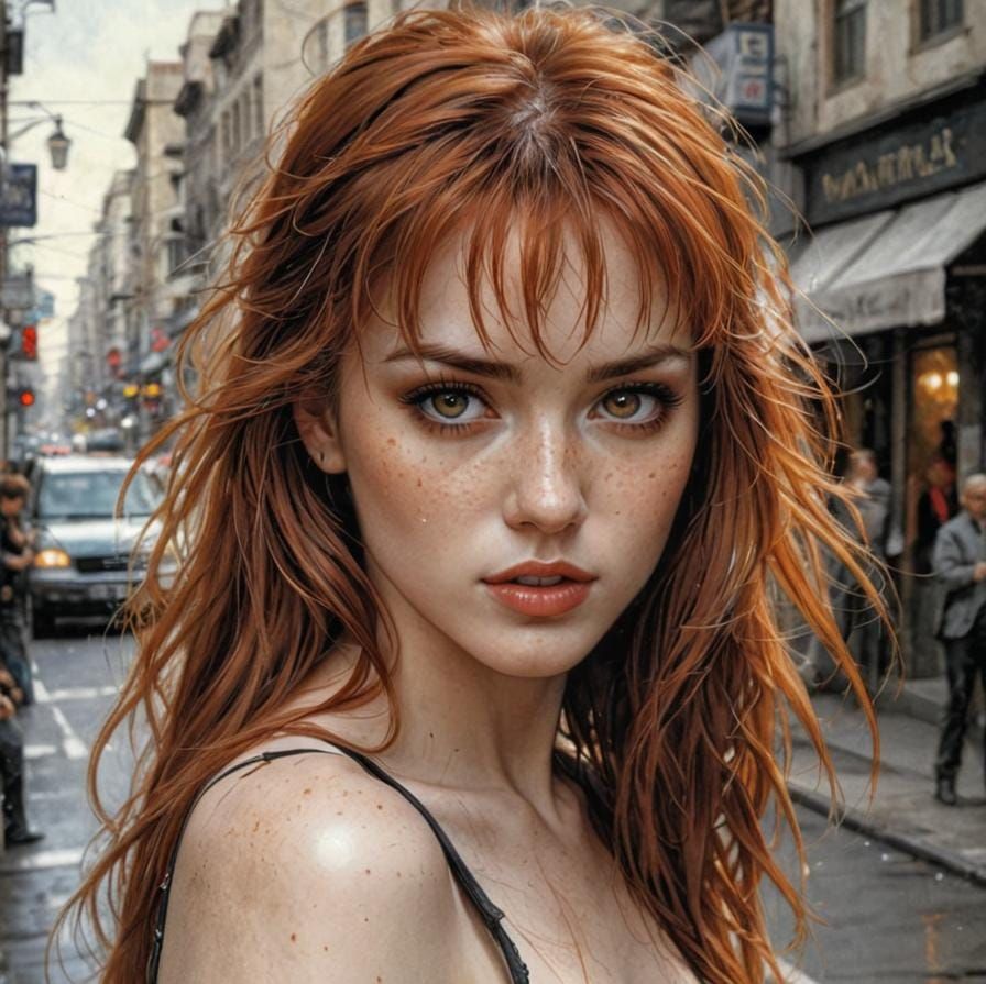 Redhead on Street Corner in Luis Royo Style