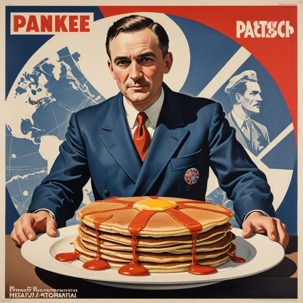 Brutalist Pancake Propaganda Poster, Constructivist Style