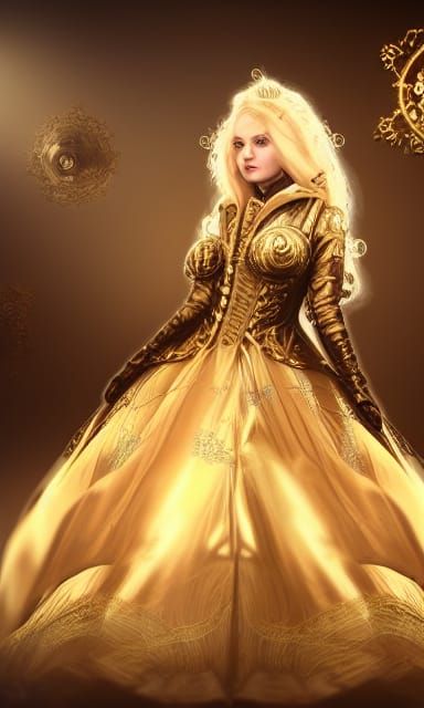 Steampunk Lady in Golden Gown: Digital Portrait