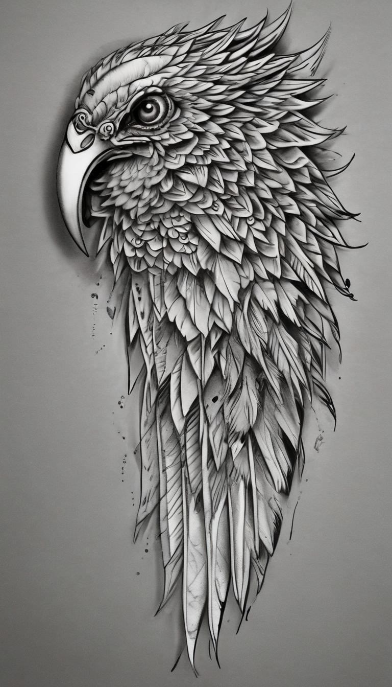 Detailed Single Wing Tattoo Design