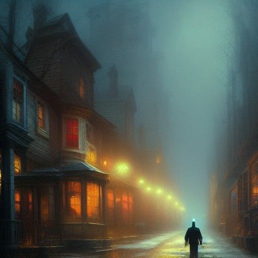 Sinister Drunk Man in Creepy Town: Fantasy Art