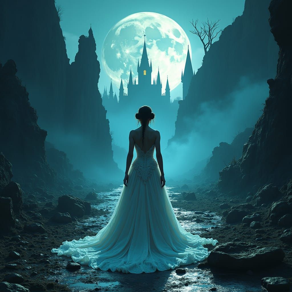 Bride of Frankenstein in Eerie Fantasy Art Style
