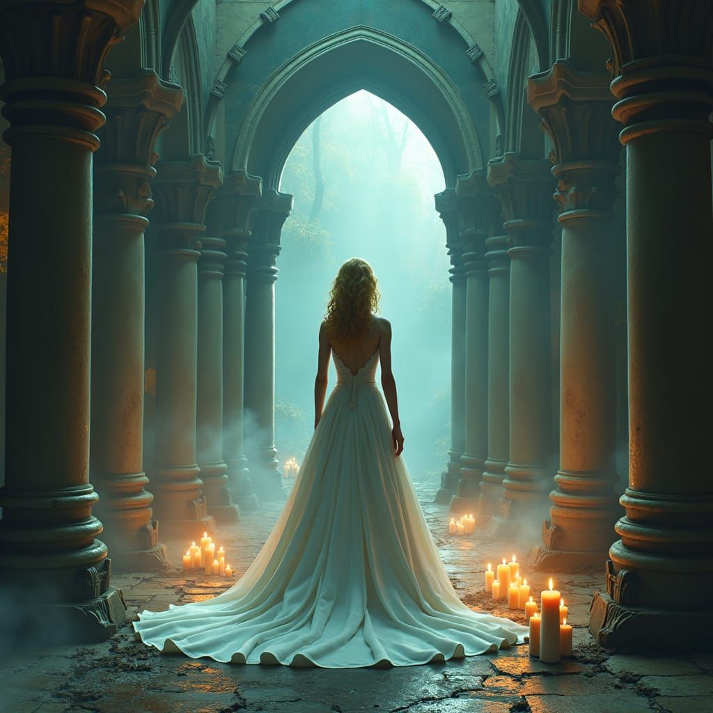 Bride of Frankenstein in Abandoned Castle, Fantasy Art