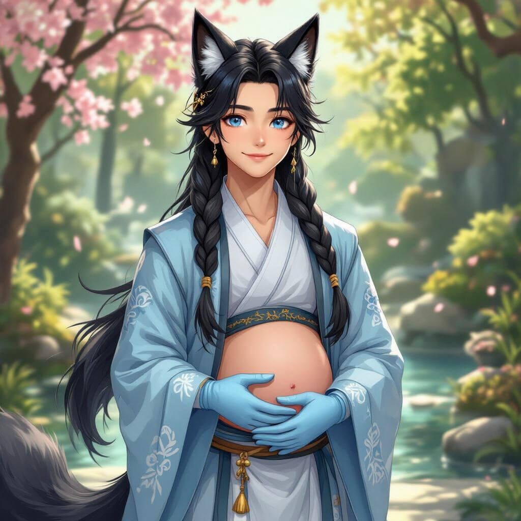 Fox-like Man in Garden Radiates Pregnancy Joy