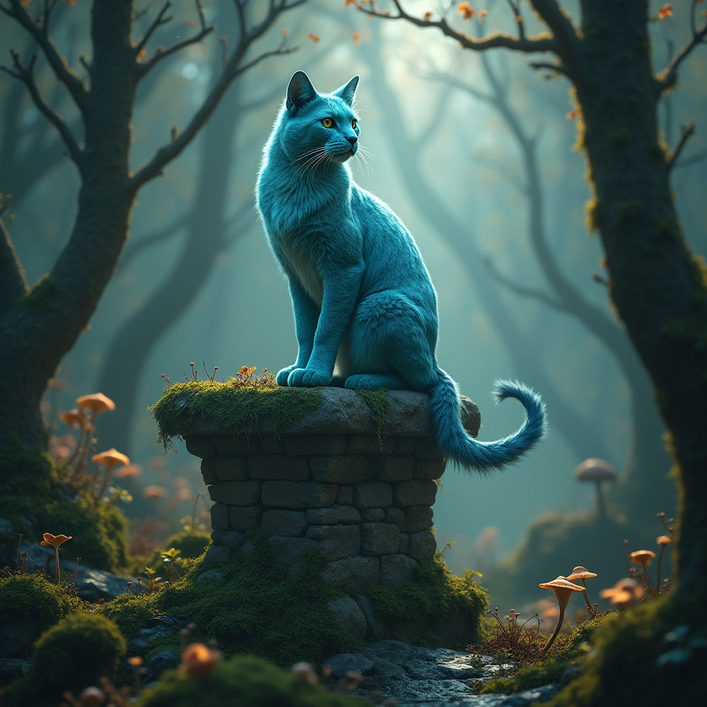Mystical Warrior Cat in Ethereal Forest